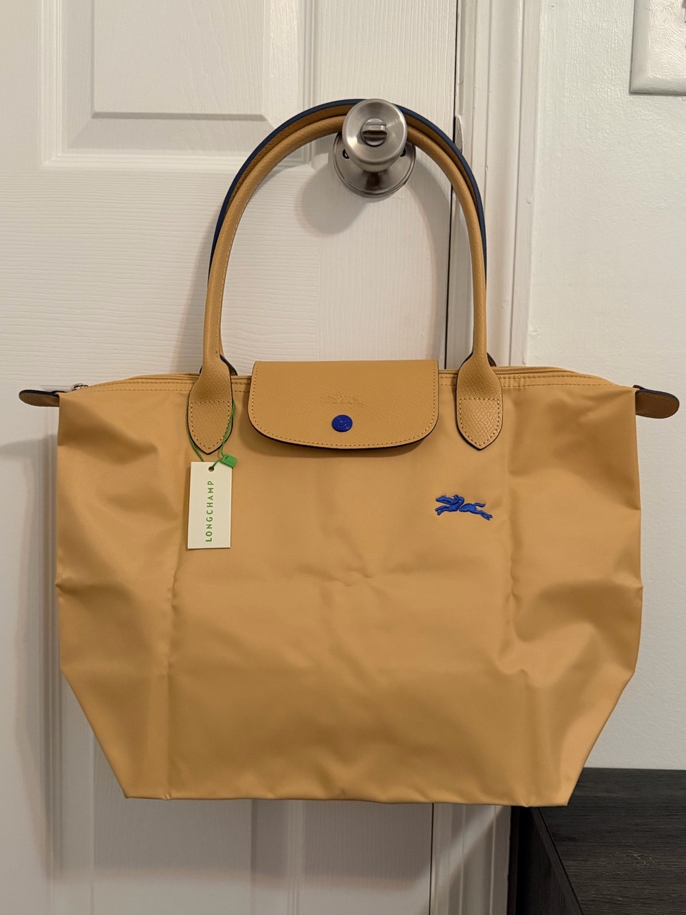 Longchamp Le Pliage Club Large Shoulder Tote Bag - Beige / Blue NWT